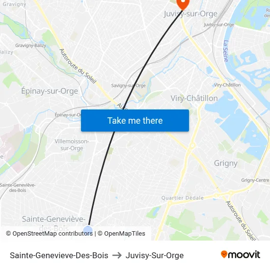 Sainte-Genevieve-Des-Bois to Juvisy-Sur-Orge map