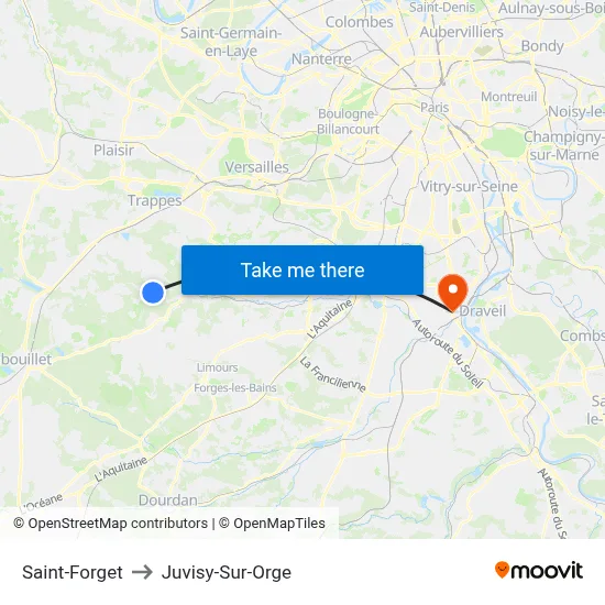 Saint-Forget to Juvisy-Sur-Orge map