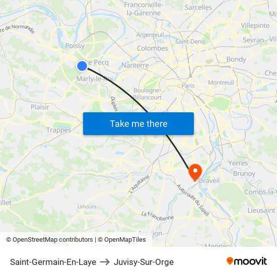 Saint-Germain-En-Laye to Juvisy-Sur-Orge map