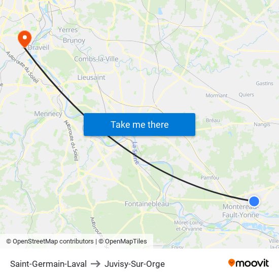 Saint-Germain-Laval to Juvisy-Sur-Orge map