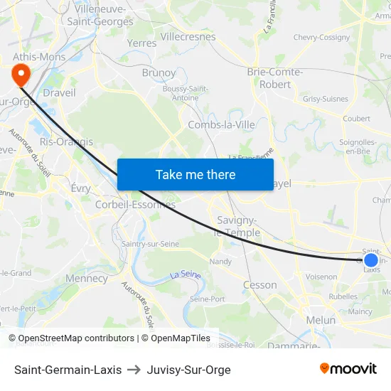 Saint-Germain-Laxis to Juvisy-Sur-Orge map