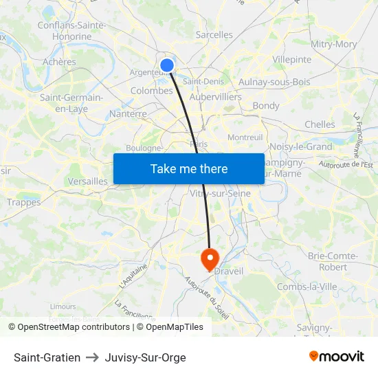Saint-Gratien to Juvisy-Sur-Orge map