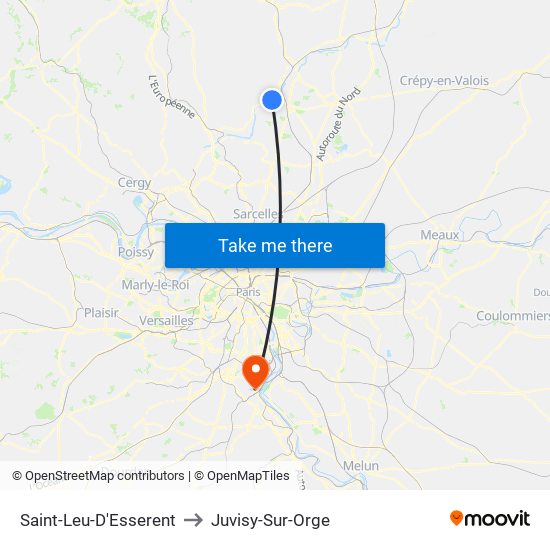 Saint-Leu-D'Esserent to Juvisy-Sur-Orge map
