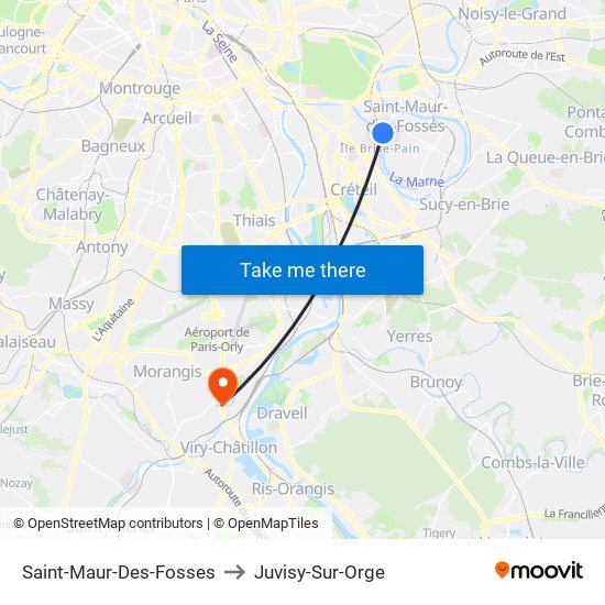 Saint-Maur-Des-Fosses to Juvisy-Sur-Orge map
