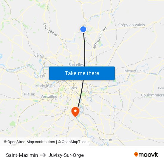 Saint-Maximin to Juvisy-Sur-Orge map