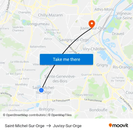 Saint-Michel-Sur-Orge to Juvisy-Sur-Orge map