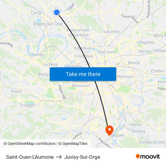 Saint-Ouen-L'Aumone to Juvisy-Sur-Orge map