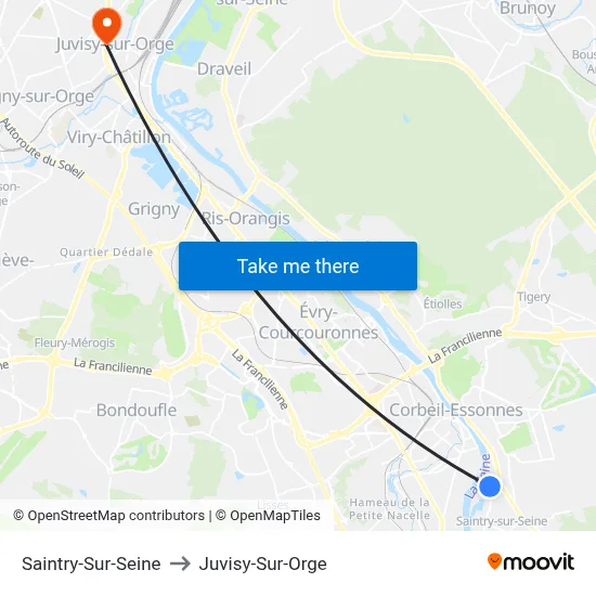 Saintry-Sur-Seine to Juvisy-Sur-Orge map