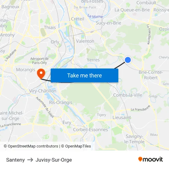 Santeny to Juvisy-Sur-Orge map
