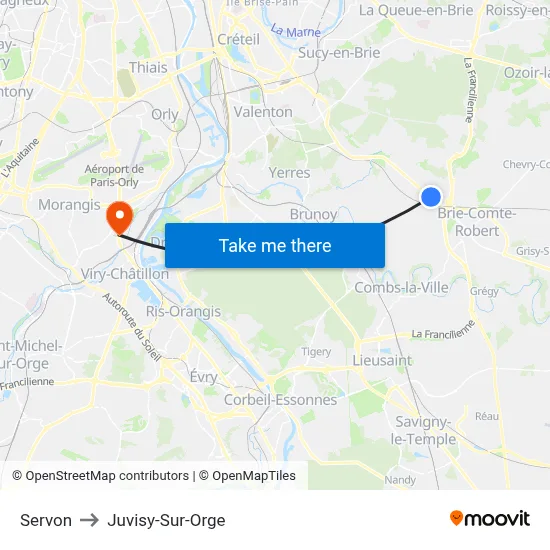 Servon to Juvisy-Sur-Orge map