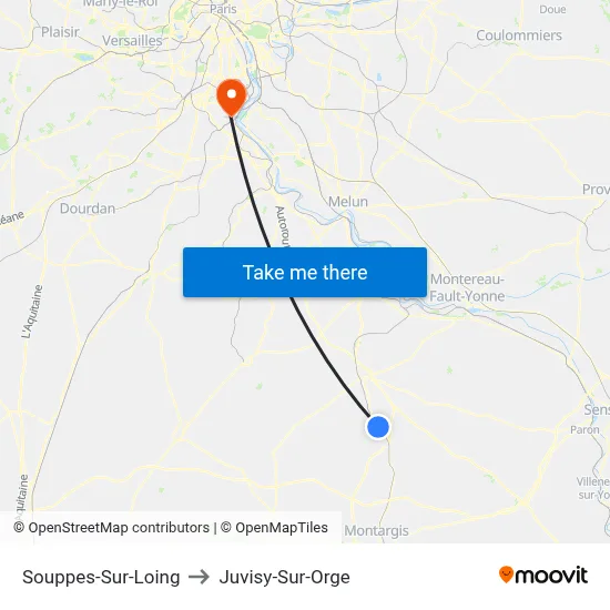 Souppes-Sur-Loing to Juvisy-Sur-Orge map
