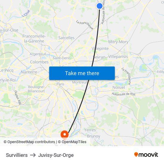 Survilliers to Juvisy-Sur-Orge map