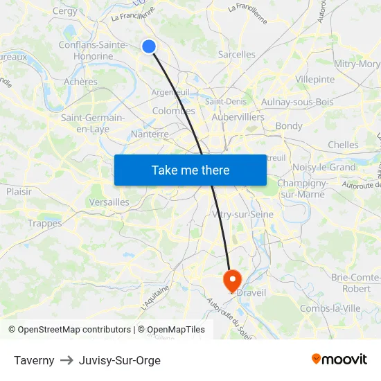 Taverny to Juvisy-Sur-Orge map
