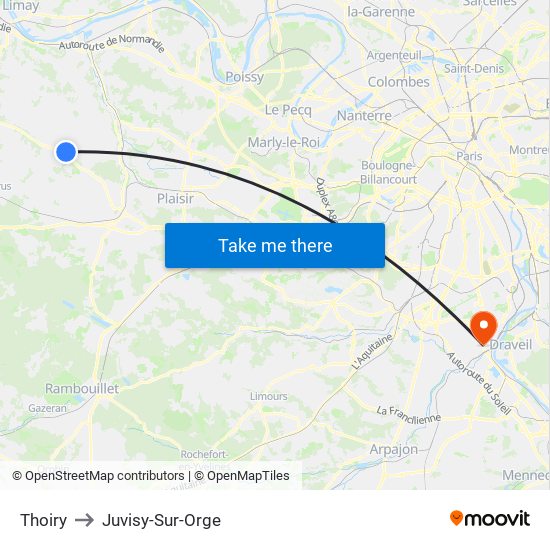 Thoiry to Juvisy-Sur-Orge map