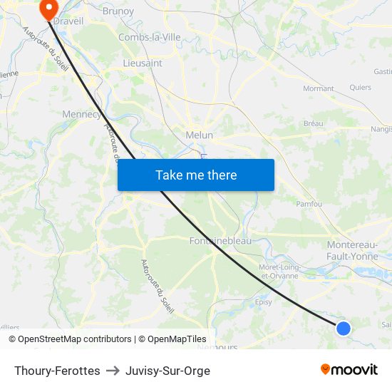 Thoury-Ferottes to Juvisy-Sur-Orge map