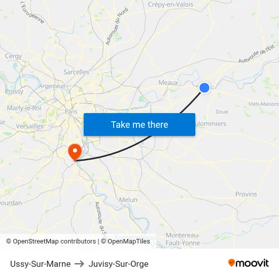 Ussy-Sur-Marne to Juvisy-Sur-Orge map