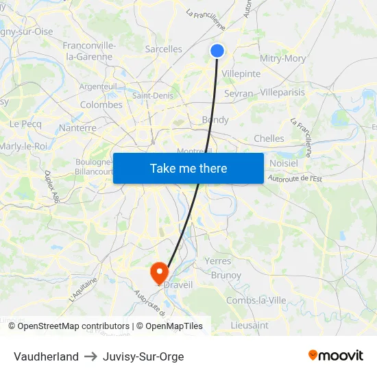 Vaudherland to Juvisy-Sur-Orge map