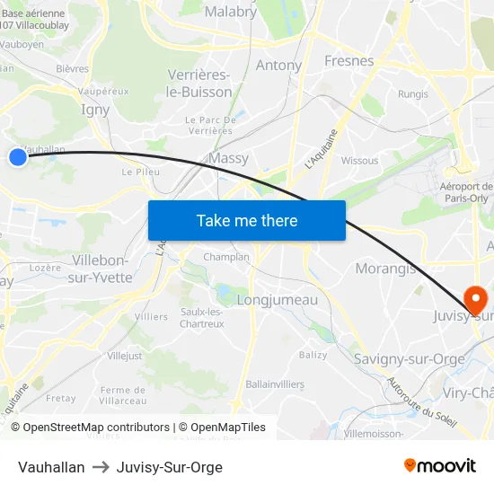 Vauhallan to Juvisy-Sur-Orge map