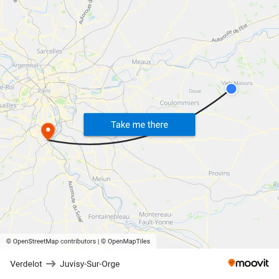 Verdelot to Juvisy-Sur-Orge map