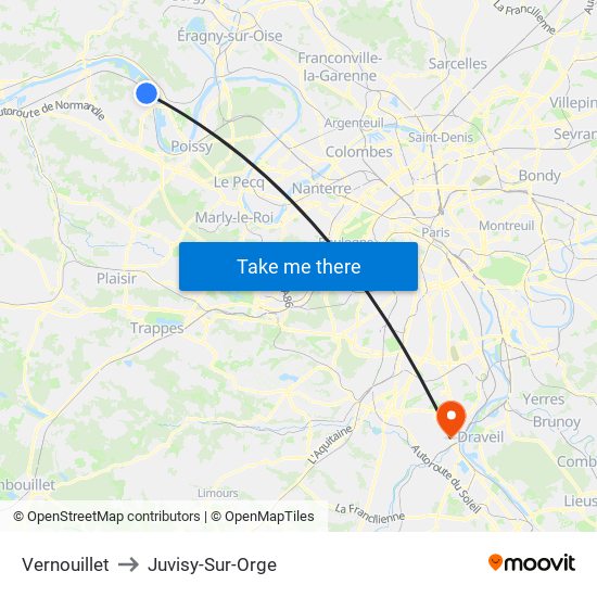 Vernouillet to Juvisy-Sur-Orge map