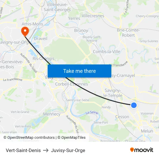 Vert-Saint-Denis to Juvisy-Sur-Orge map