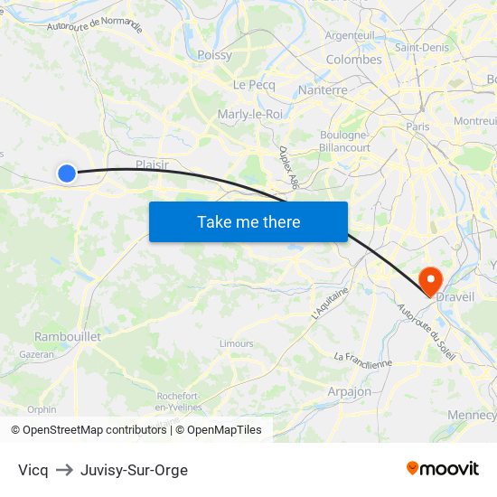 Vicq to Juvisy-Sur-Orge map