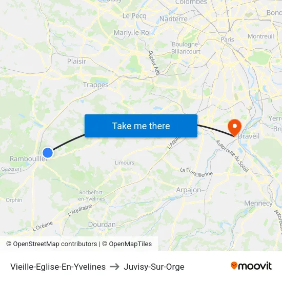 Vieille-Eglise-En-Yvelines to Juvisy-Sur-Orge map