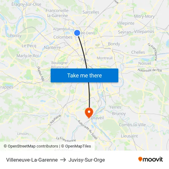 Villeneuve-La-Garenne to Juvisy-Sur-Orge map