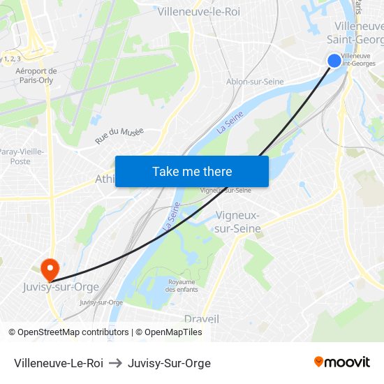 Villeneuve-Le-Roi to Juvisy-Sur-Orge map