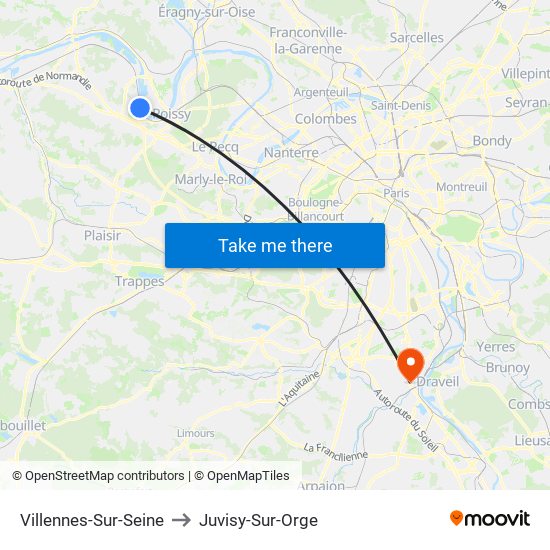 Villennes-Sur-Seine to Juvisy-Sur-Orge map