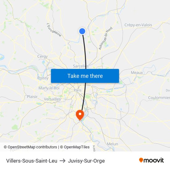 Villers-Sous-Saint-Leu to Juvisy-Sur-Orge map