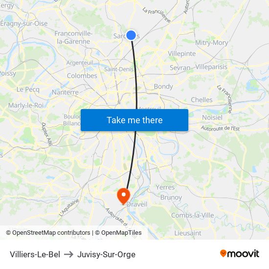 Villiers-Le-Bel to Juvisy-Sur-Orge map