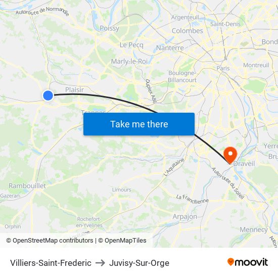 Villiers-Saint-Frederic to Juvisy-Sur-Orge map