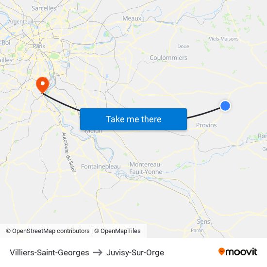 Villiers-Saint-Georges to Juvisy-Sur-Orge map