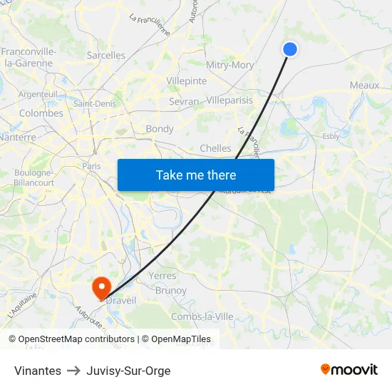 Vinantes to Juvisy-Sur-Orge map