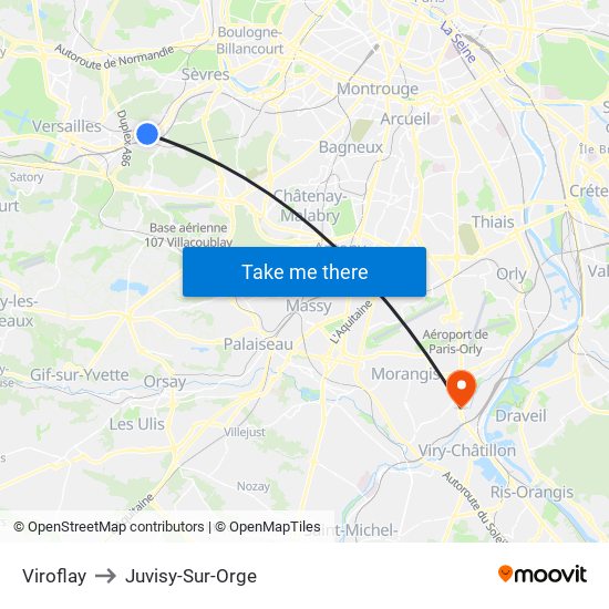 Viroflay to Juvisy-Sur-Orge map