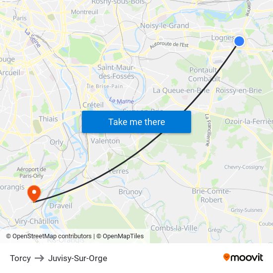 Torcy to Juvisy-Sur-Orge map