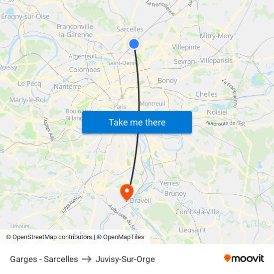 Garges - Sarcelles to Juvisy-Sur-Orge map