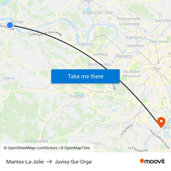 Mantes-La-Jolie to Juvisy-Sur-Orge map