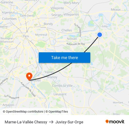 Marne-La-Vallée Chessy to Juvisy-Sur-Orge map