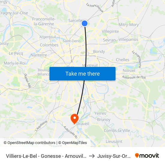 Villiers-Le-Bel - Gonesse - Arnouville to Juvisy-Sur-Orge map