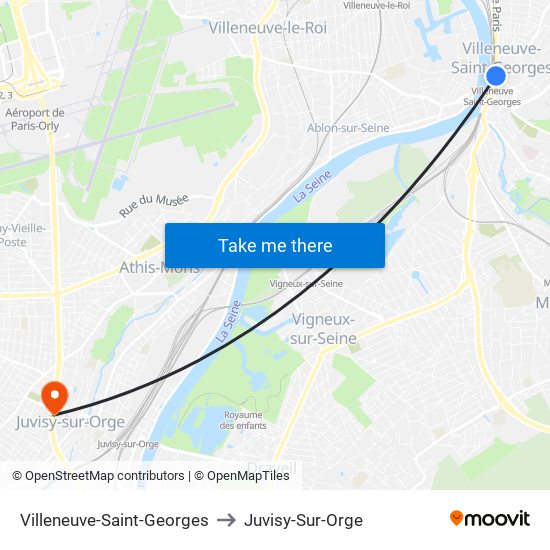 Villeneuve-Saint-Georges to Juvisy-Sur-Orge map