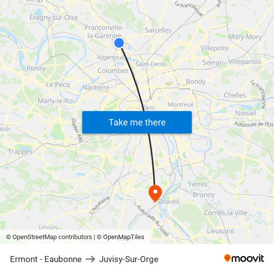 Ermont - Eaubonne to Juvisy-Sur-Orge map