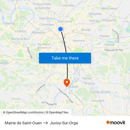 Mairie de Saint-Ouen to Juvisy-Sur-Orge map