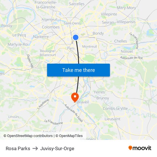 Rosa Parks to Juvisy-Sur-Orge map