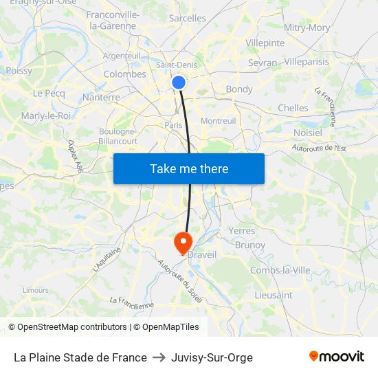 La Plaine Stade de France to Juvisy-Sur-Orge map