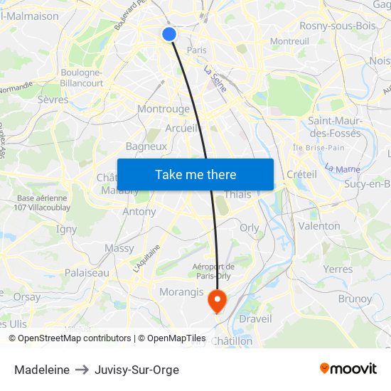 Madeleine to Juvisy-Sur-Orge map
