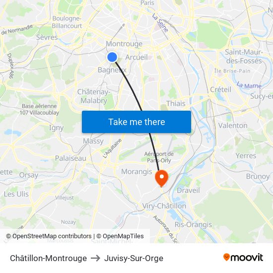 Châtillon-Montrouge to Juvisy-Sur-Orge map