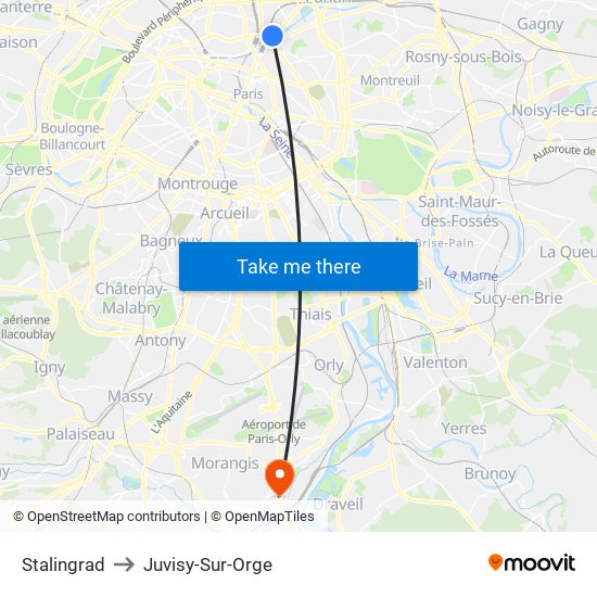 Stalingrad to Juvisy-Sur-Orge map