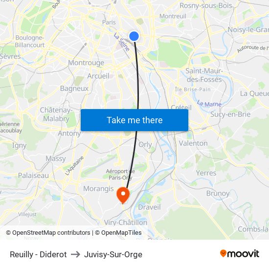 Reuilly - Diderot to Juvisy-Sur-Orge map